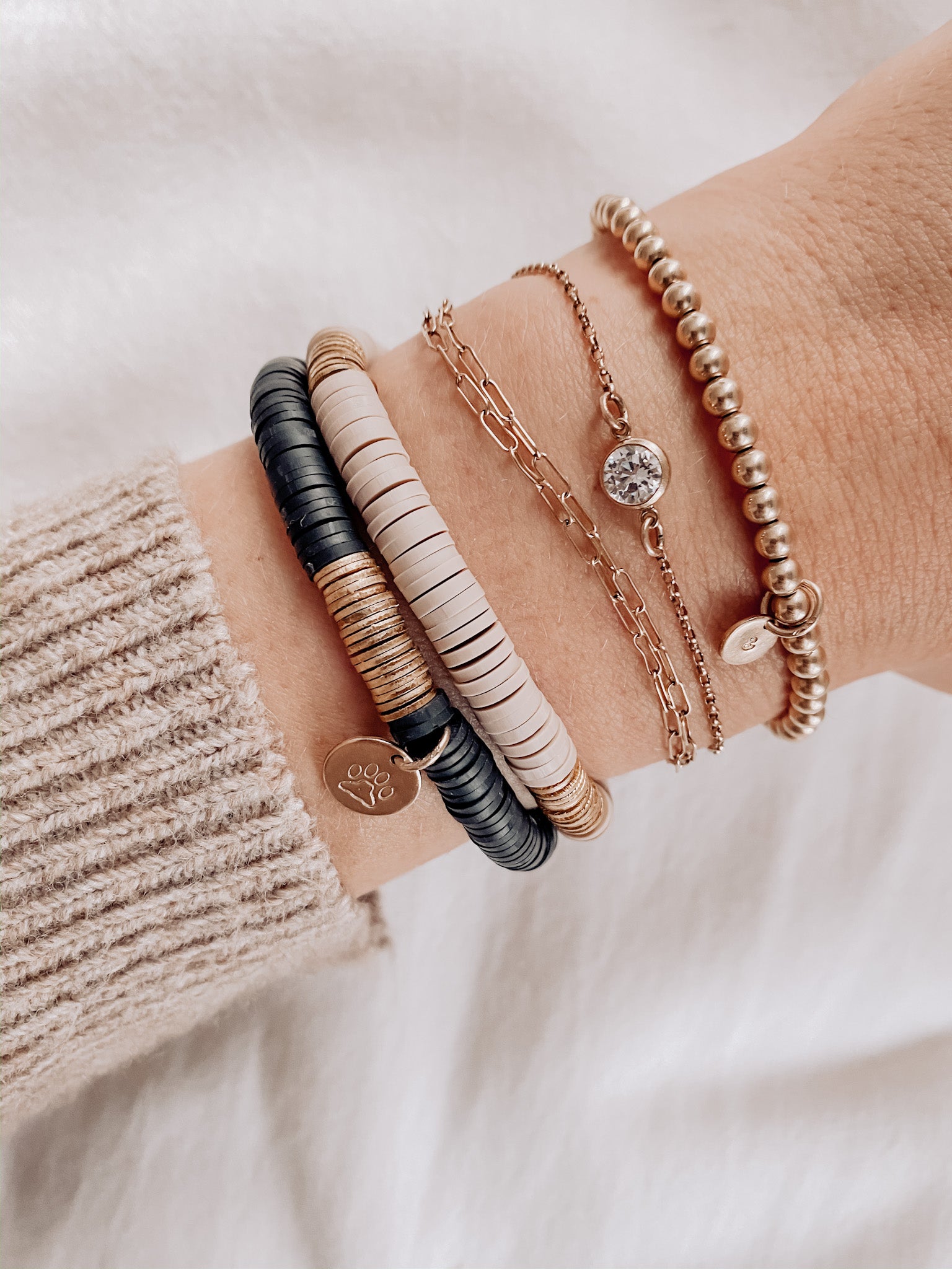Tan + Gold Beaded Bracelet
