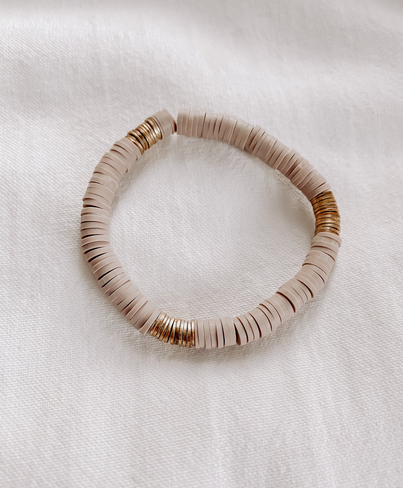 Tan + Gold Beaded Bracelet